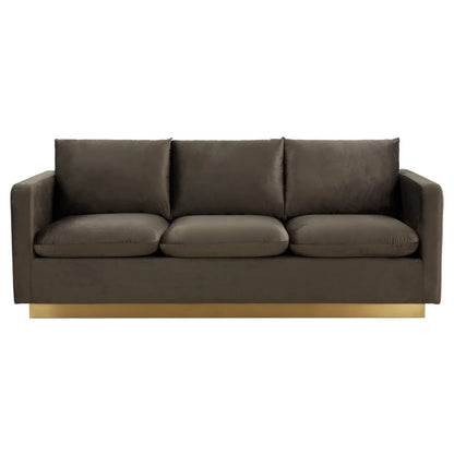 Nervo 3-Seater Velvet/Leather Full Sofa with Gold Stainless Steel Base - Elax Furniture