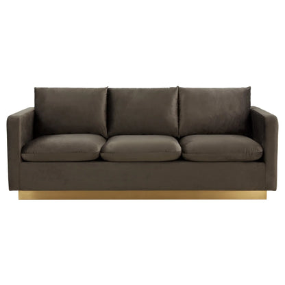 Nervo 3-Seater Velvet/Leather Full Sofa with Gold Stainless Steel Base - Elax Furniture