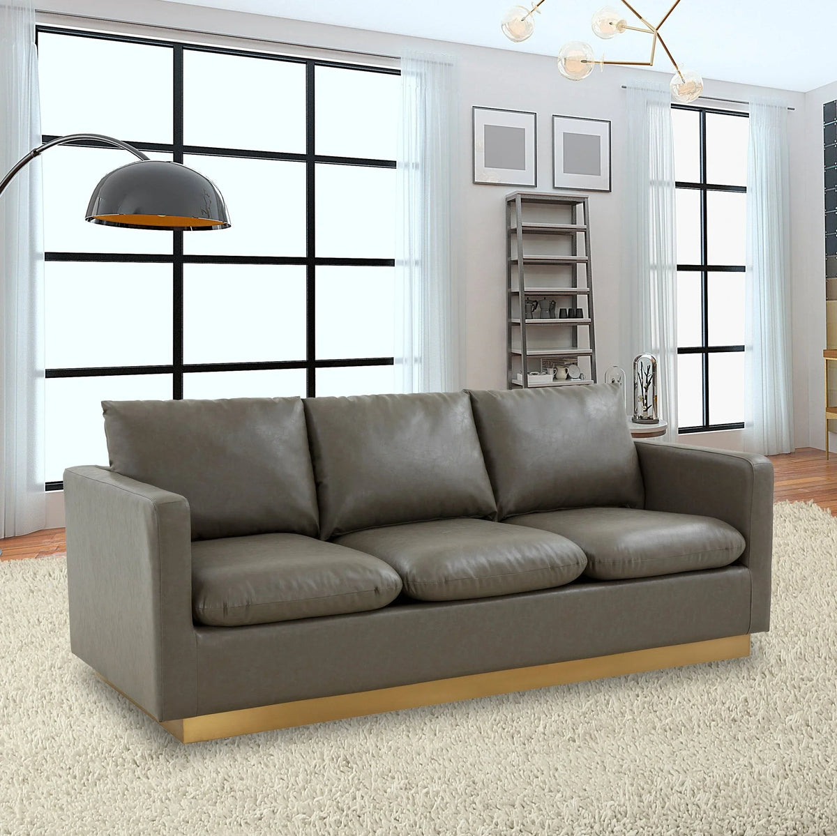 Nervo 3-Seater Velvet/Leather Full Sofa with Gold Stainless Steel Base - Elax Furniture