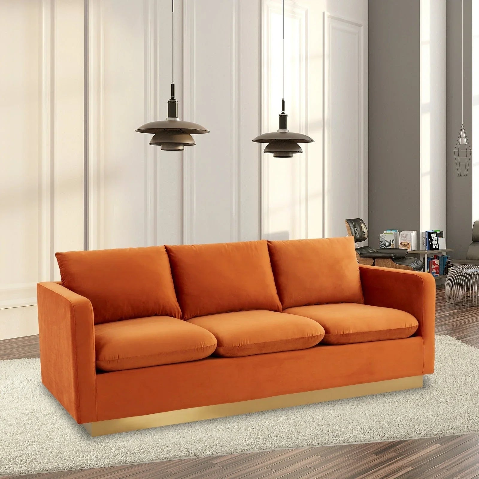 Nervo 3-Seater Velvet/Leather Full Sofa with Gold Stainless Steel Base - Elax Furniture