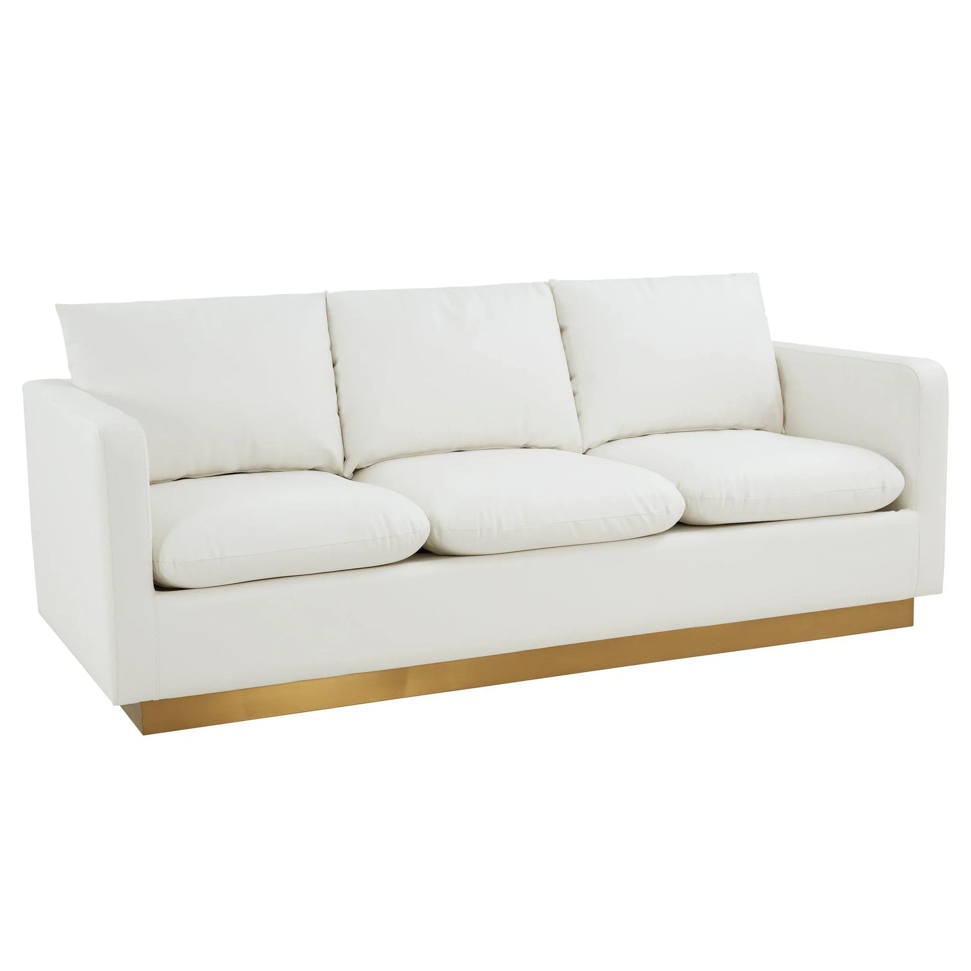 Nervo 3-Seater Velvet/Leather Full Sofa with Gold Stainless Steel Base - Elax Furniture