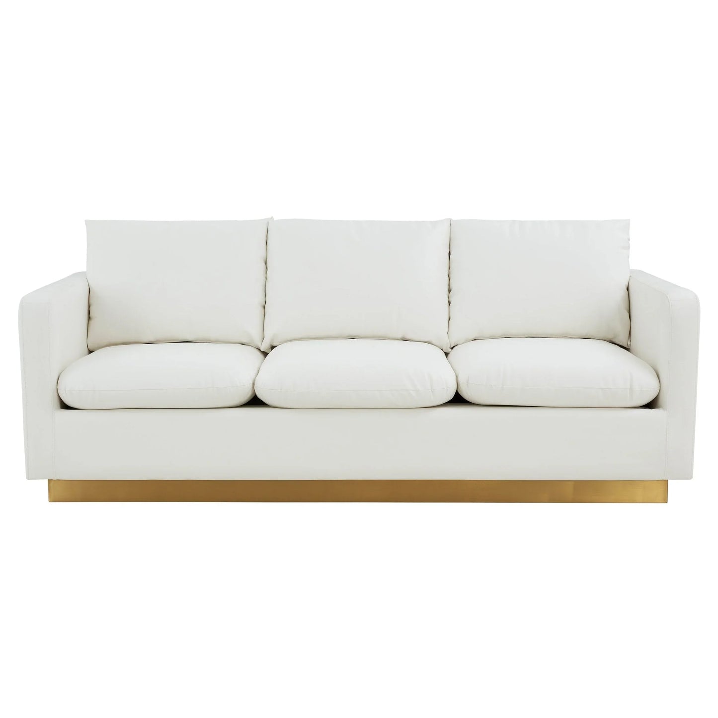 Nervo 3-Seater Velvet/Leather Full Sofa with Gold Stainless Steel Base - Elax Furniture