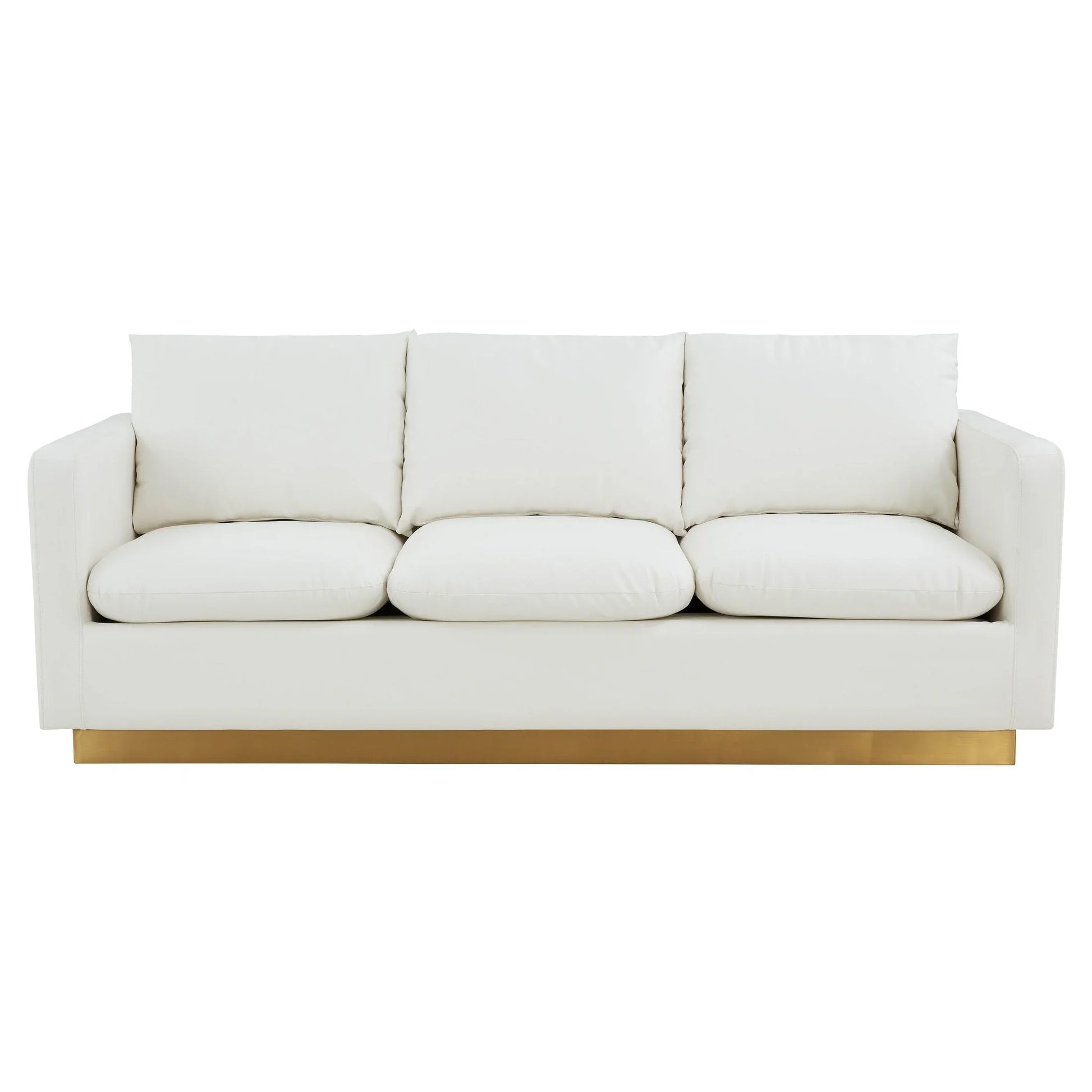 Nervo 3-Seater Velvet/Leather Full Sofa with Gold Stainless Steel Base - Elax Furniture