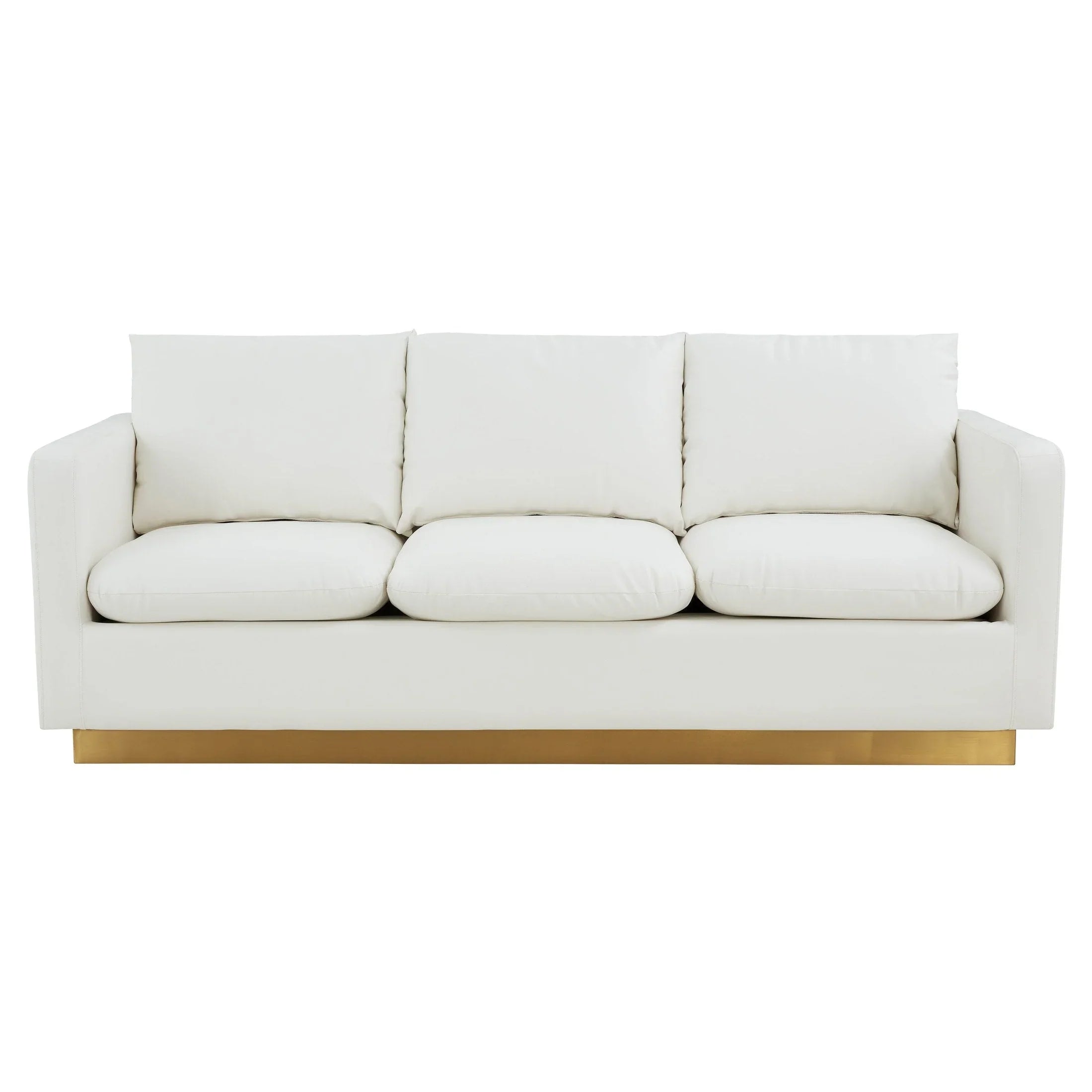 Nervo 3-Seater Velvet/Leather Full Sofa with Gold Stainless Steel Base - Elax Furniture