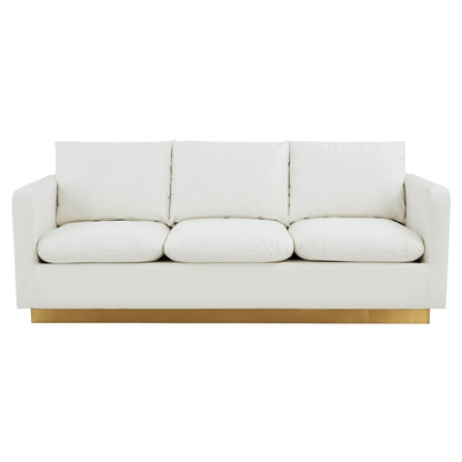 Nervo 3-Seater Velvet/Leather Full Sofa with Gold Stainless Steel Base - Elax Furniture