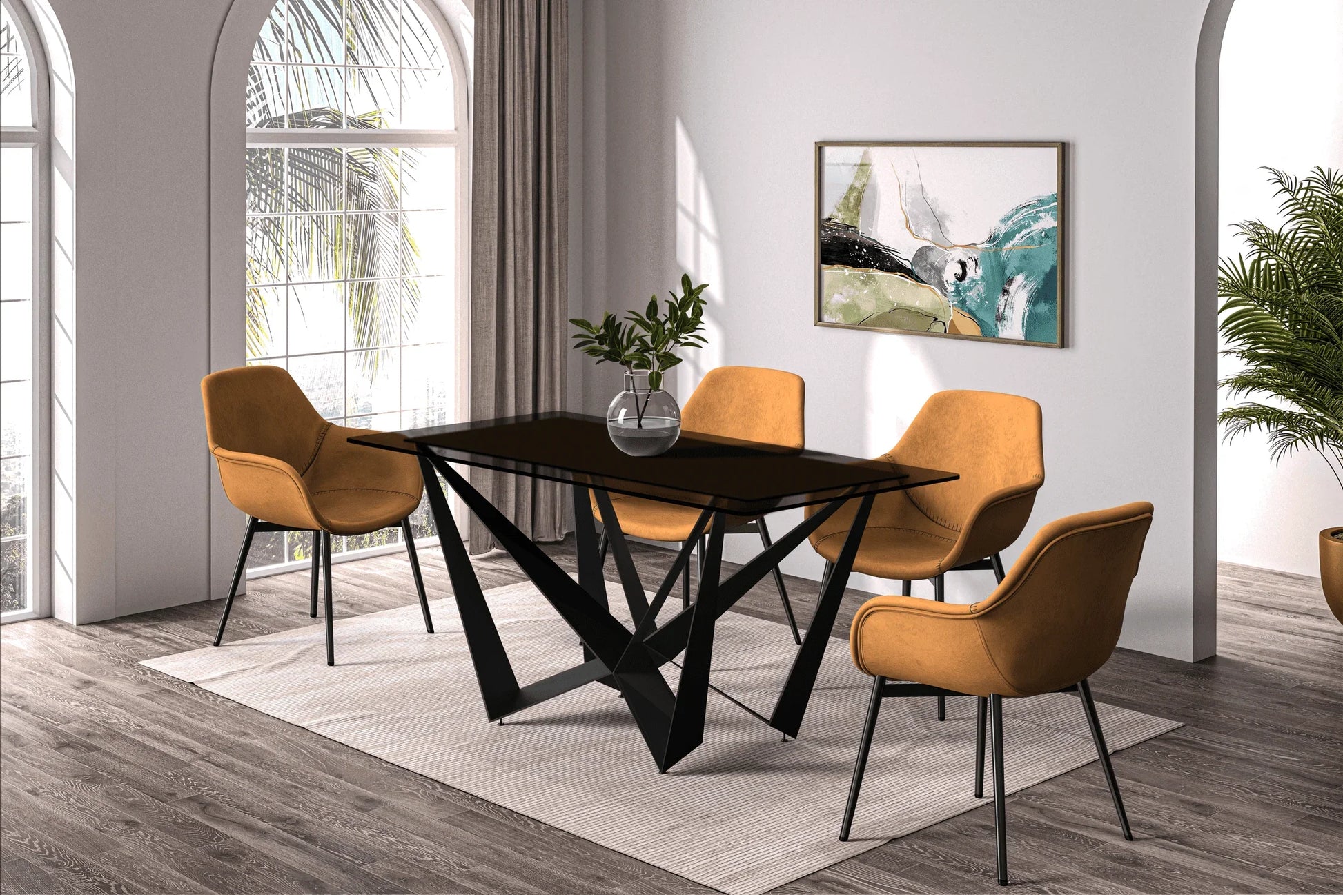 Nuvor Dining Table with Rectangular Sintered Stone/Glass Tabletop and Steel Legs - Elax Furniture