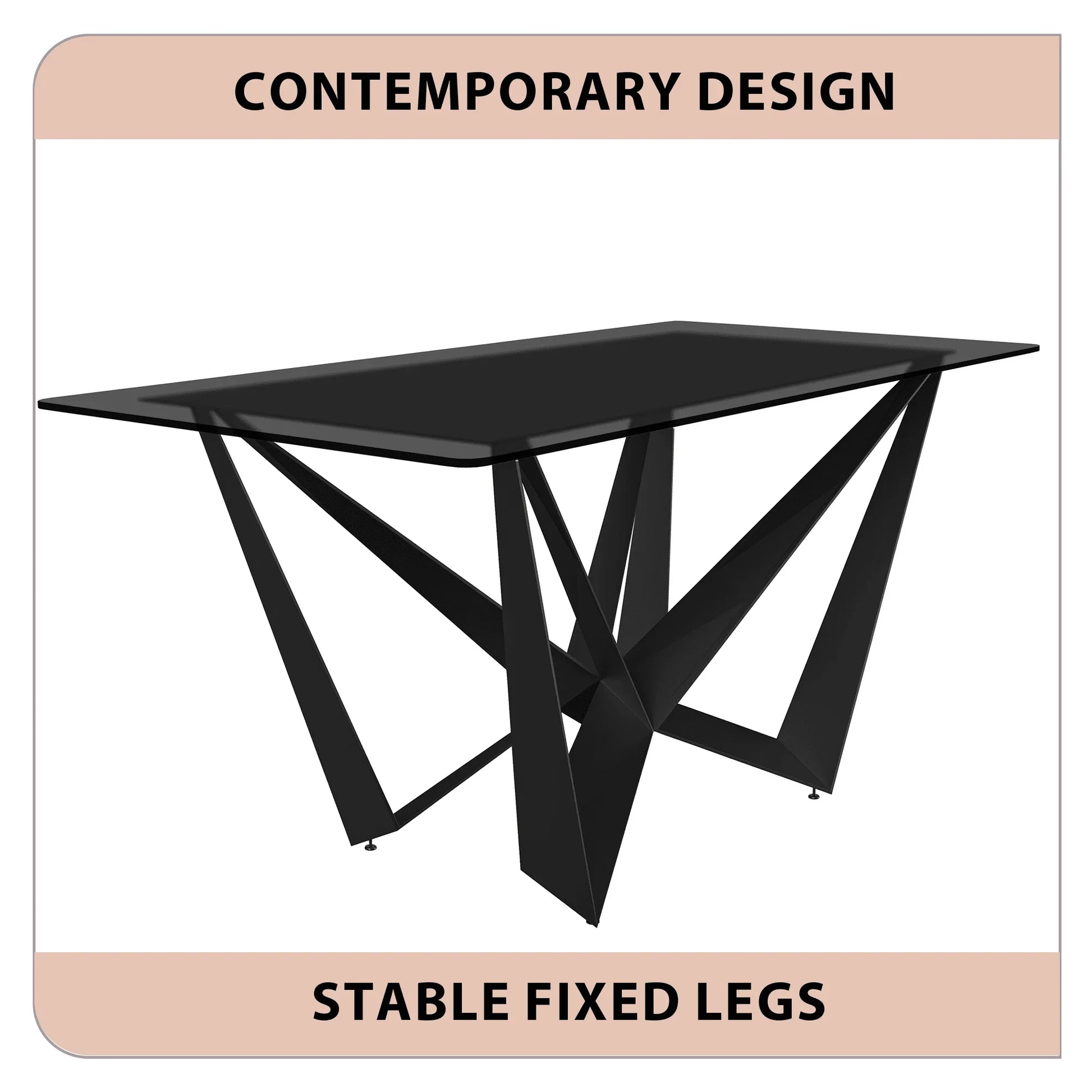 Nuvor Dining Table with Rectangular Sintered Stone/Glass Tabletop and Steel Legs - Elax Furniture