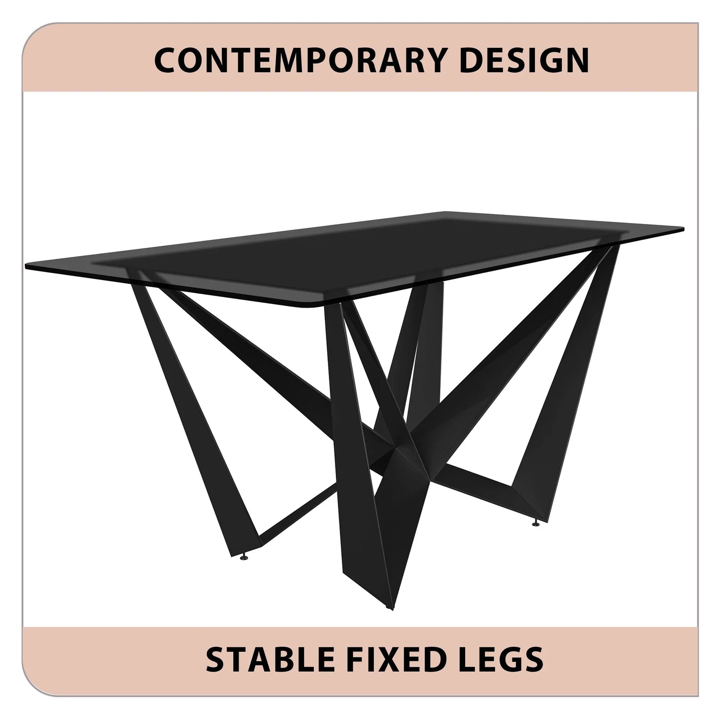 Nuvor Dining Table with Rectangular Sintered Stone/Glass Tabletop and Steel Legs - Elax Furniture