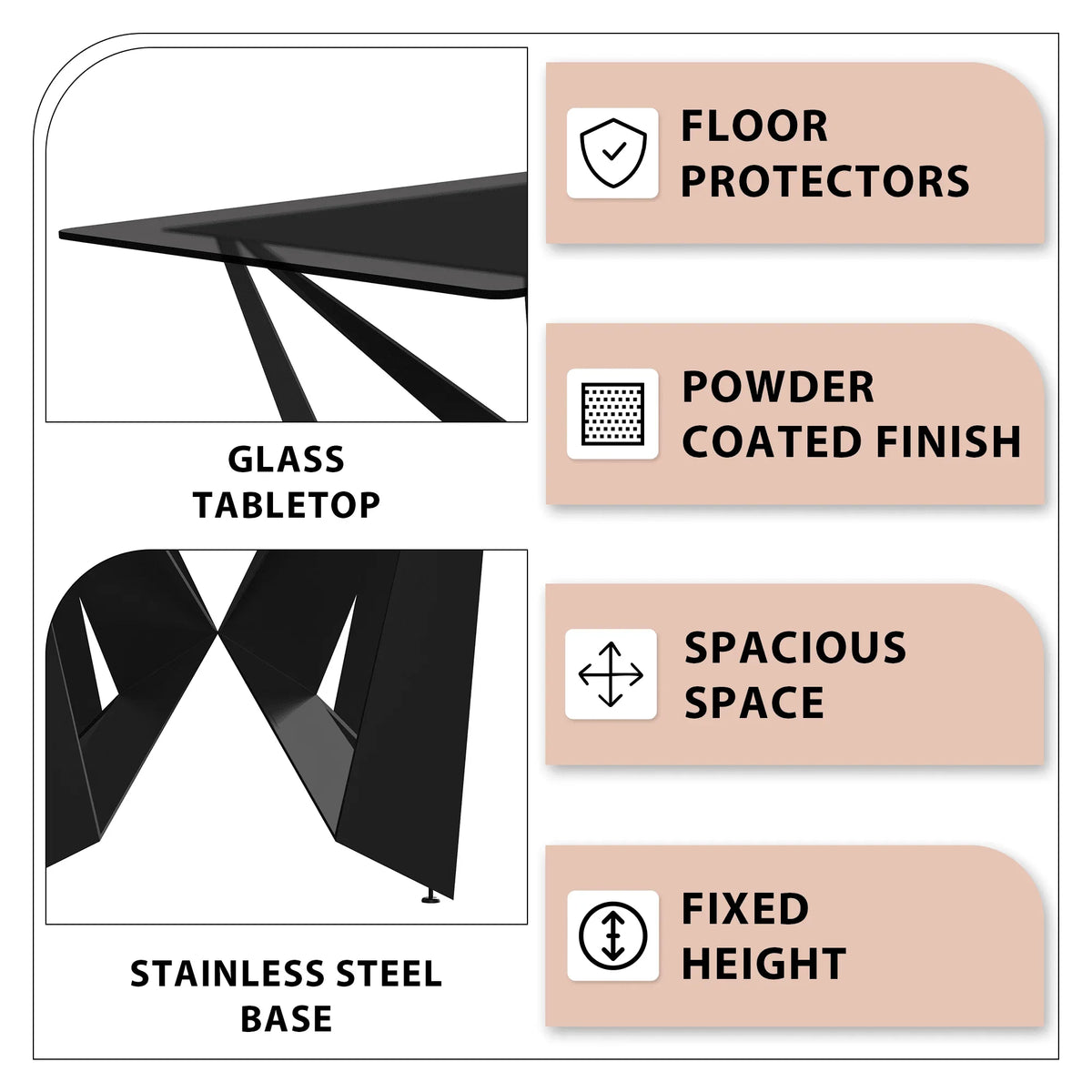 Nuvor Dining Table with Rectangular Sintered Stone/Glass Tabletop and Steel Legs - Elax Furniture