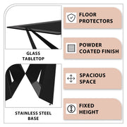 Nuvor Dining Table with Rectangular Sintered Stone/Glass Tabletop and Steel Legs - Elax Furniture