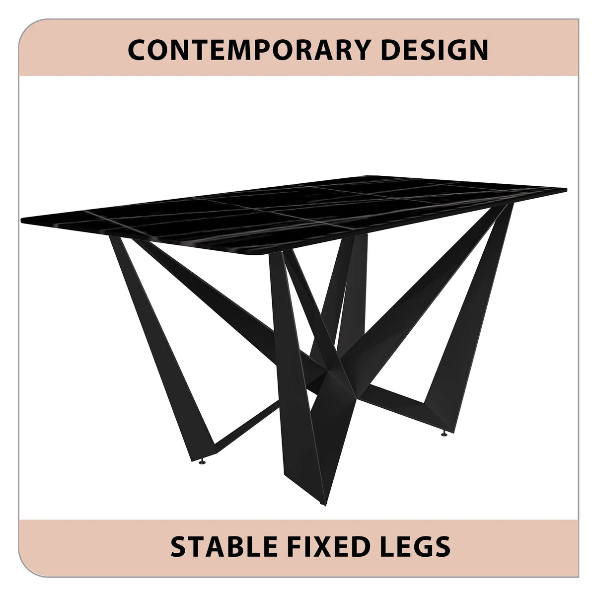 Nuvor Dining Table with Rectangular Sintered Stone/Glass Tabletop and Steel Legs - Elax Furniture