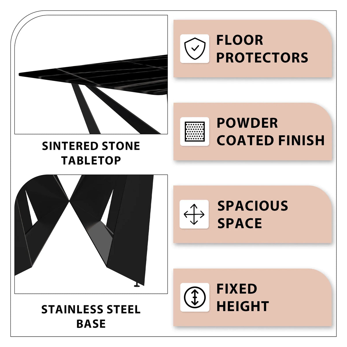 Nuvor Dining Table with Rectangular Sintered Stone/Glass Tabletop and Steel Legs - Elax Furniture