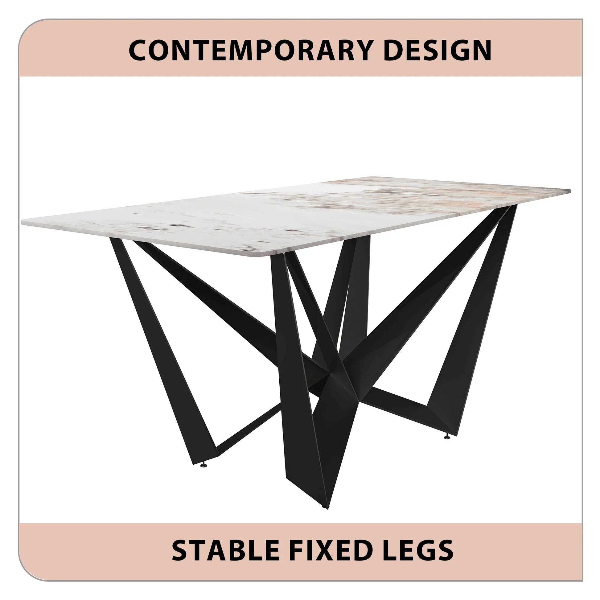 Nuvor Dining Table with Rectangular Sintered Stone/Glass Tabletop and Steel Legs - Elax Furniture