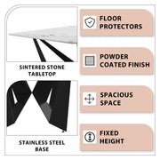 Nuvor Dining Table with Rectangular Sintered Stone/Glass Tabletop and Steel Legs - Elax Furniture