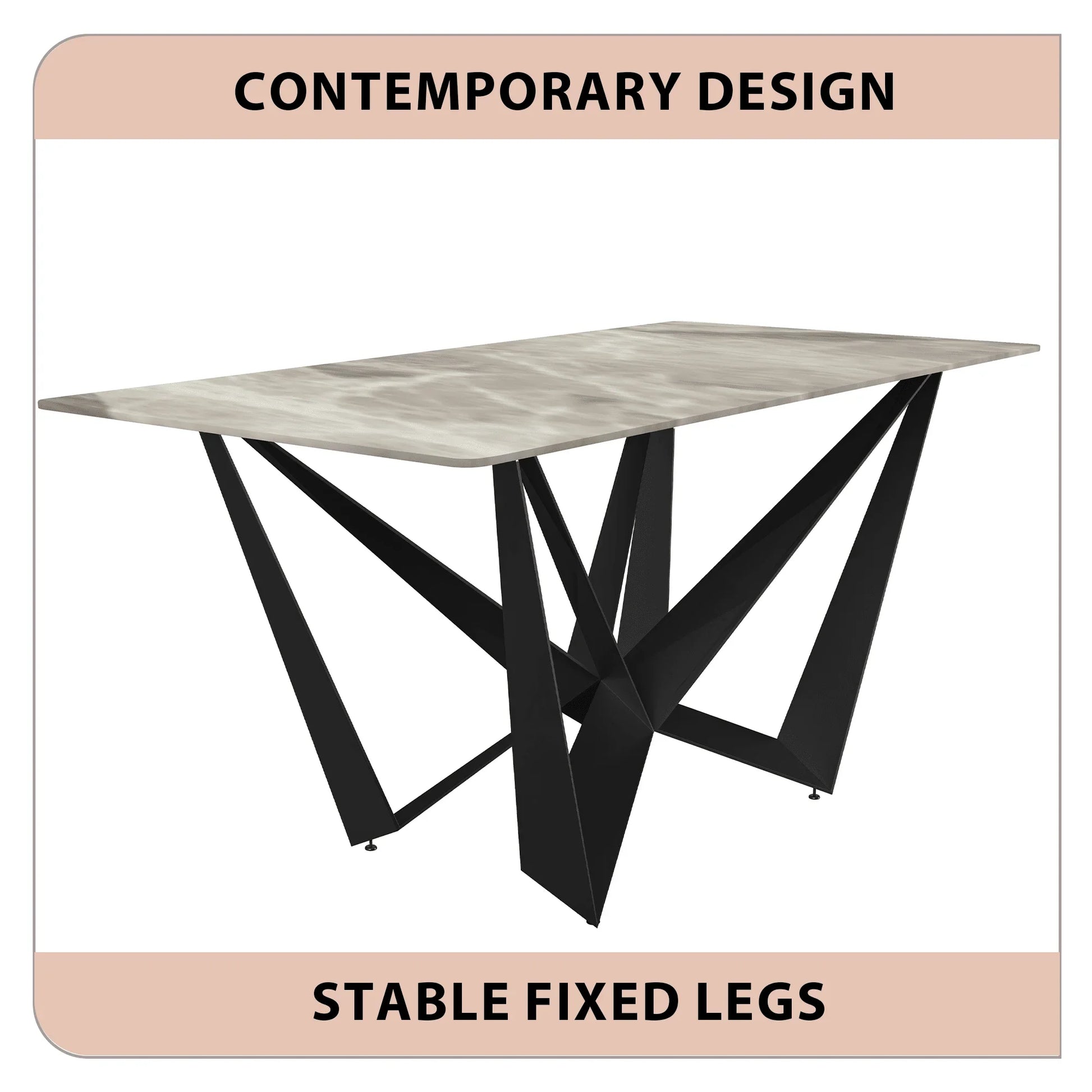 Nuvor Dining Table with Rectangular Sintered Stone/Glass Tabletop and Steel Legs - Elax Furniture