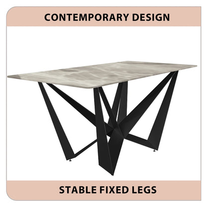 Nuvor Dining Table with Rectangular Sintered Stone/Glass Tabletop and Steel Legs - Elax Furniture