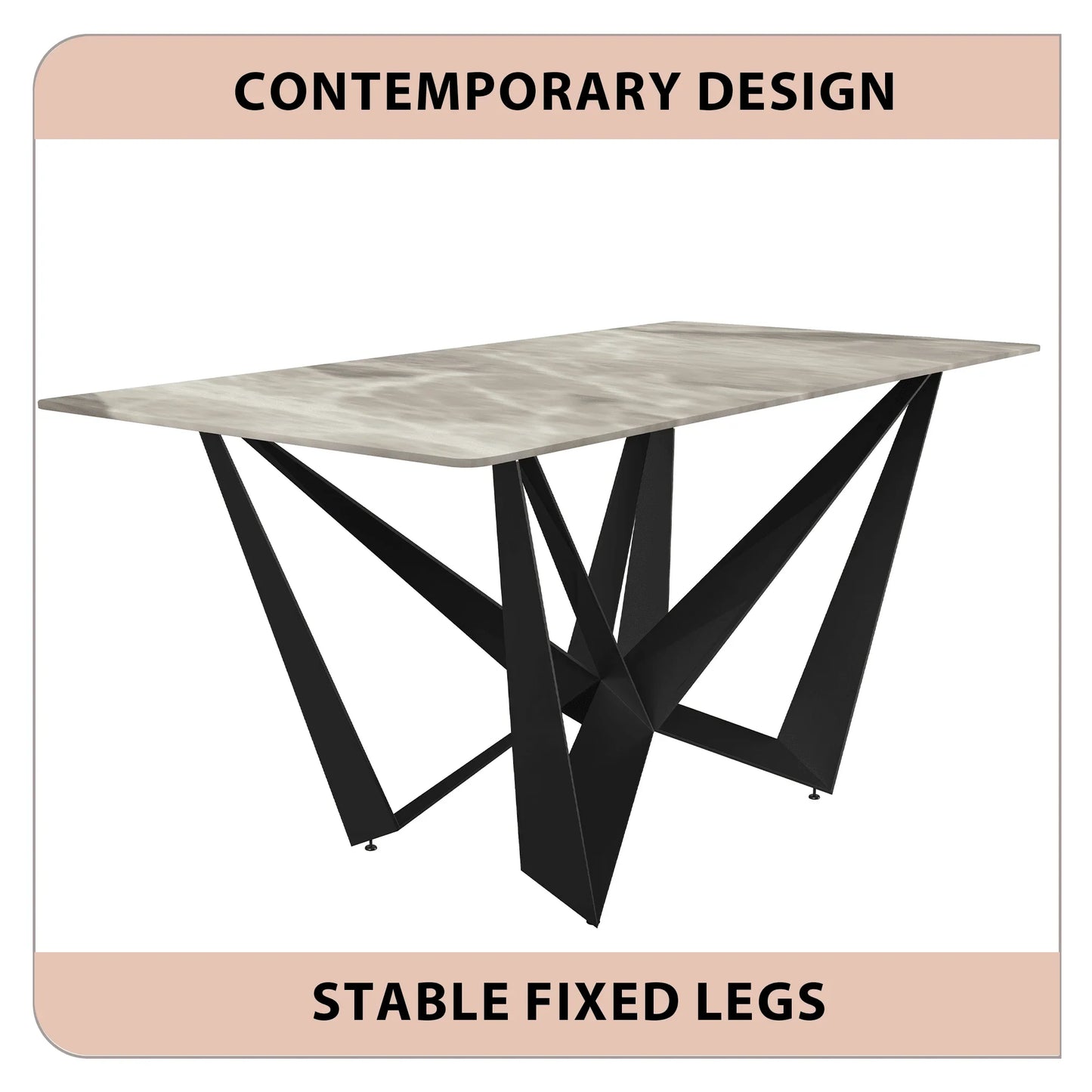 Nuvor Dining Table with Rectangular Sintered Stone/Glass Tabletop and Steel Legs - Elax Furniture