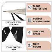 Nuvor Dining Table with Rectangular Sintered Stone/Glass Tabletop and Steel Legs - Elax Furniture