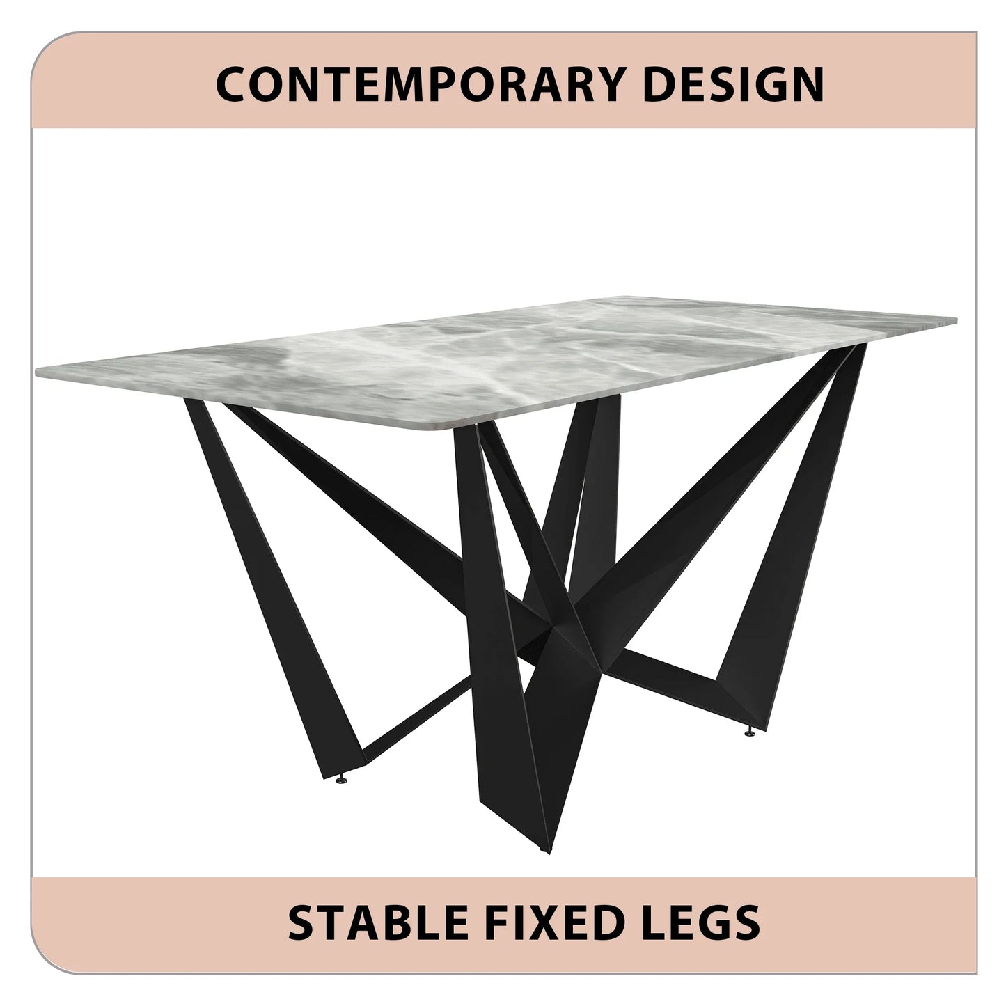 Nuvor Dining Table with Rectangular Sintered Stone/Glass Tabletop and Steel Legs - Elax Furniture