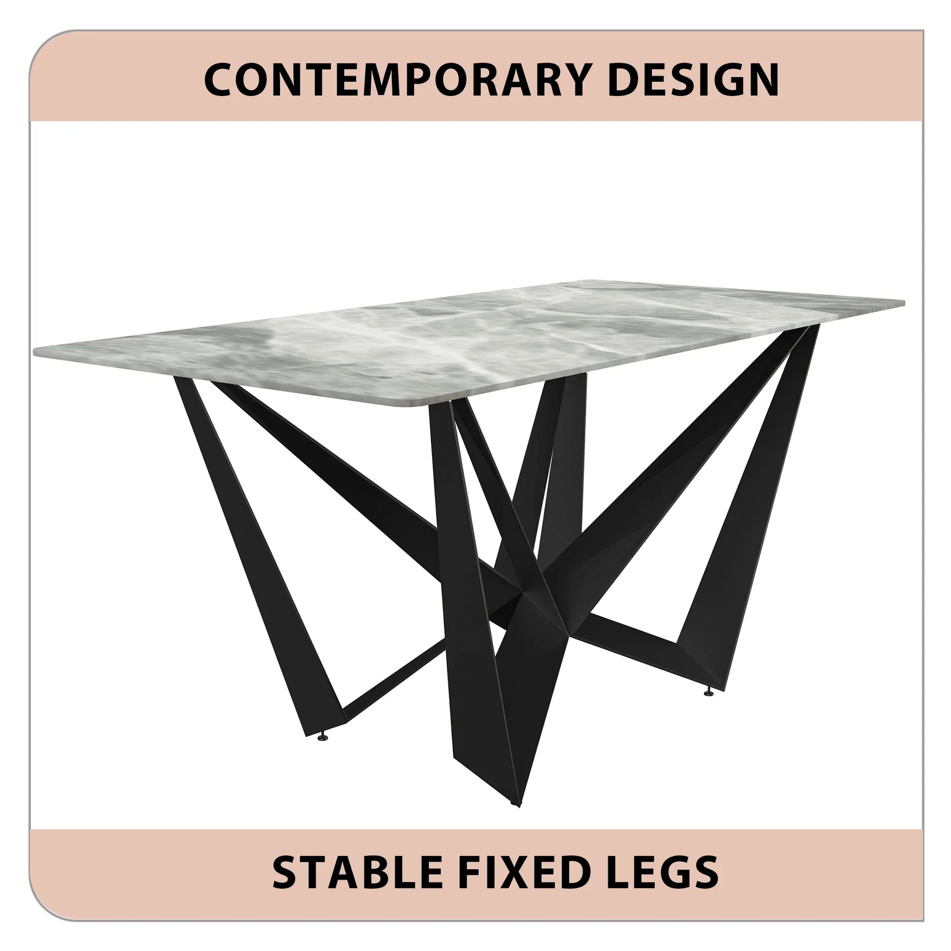 Nuvor Dining Table with Rectangular Sintered Stone/Glass Tabletop and Steel Legs - Elax Furniture