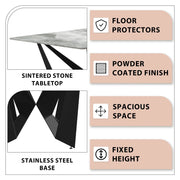 Nuvor Dining Table with Rectangular Sintered Stone/Glass Tabletop and Steel Legs - Elax Furniture