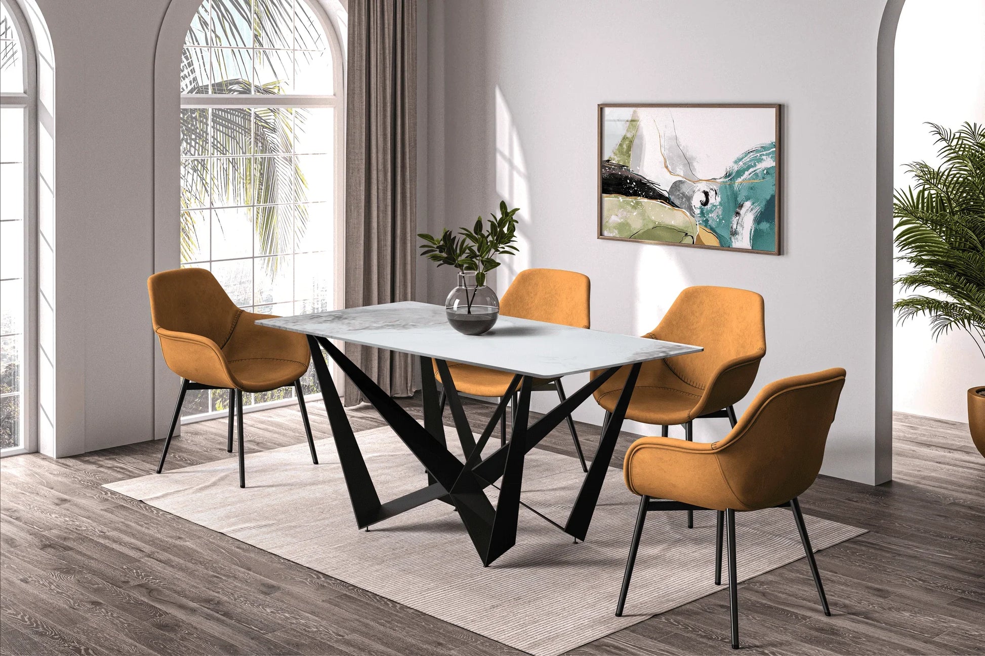 Nuvor Dining Table with Rectangular Sintered Stone/Glass Tabletop and Steel Legs - Elax Furniture