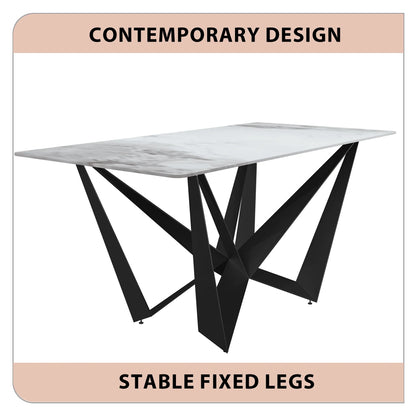 Nuvor Dining Table with Rectangular Sintered Stone/Glass Tabletop and Steel Legs - Elax Furniture