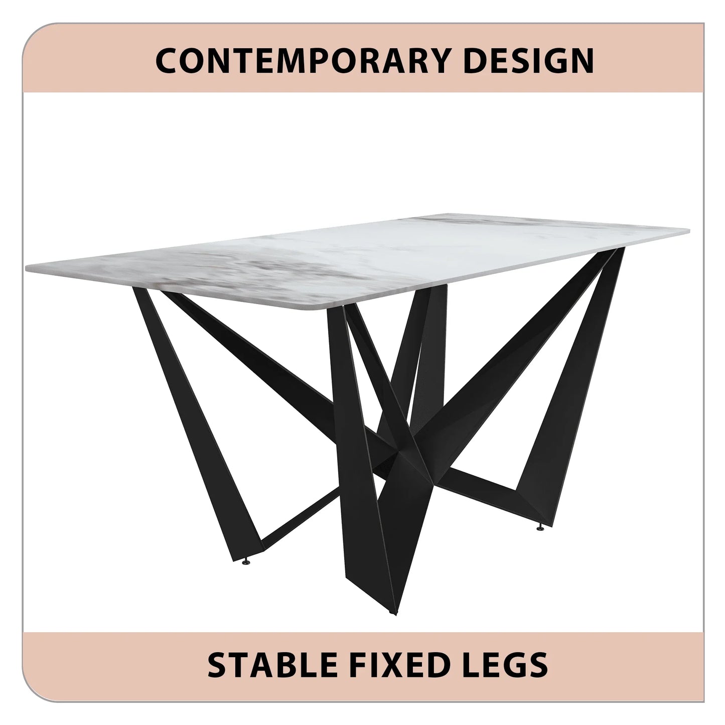Nuvor Dining Table with Rectangular Sintered Stone/Glass Tabletop and Steel Legs - Elax Furniture