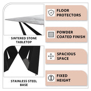 Nuvor Dining Table with Rectangular Sintered Stone/Glass Tabletop and Steel Legs - Elax Furniture