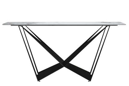 Nuvor Dining Table with Rectangular Sintered Stone/Glass Tabletop and Steel Legs - Elax Furniture