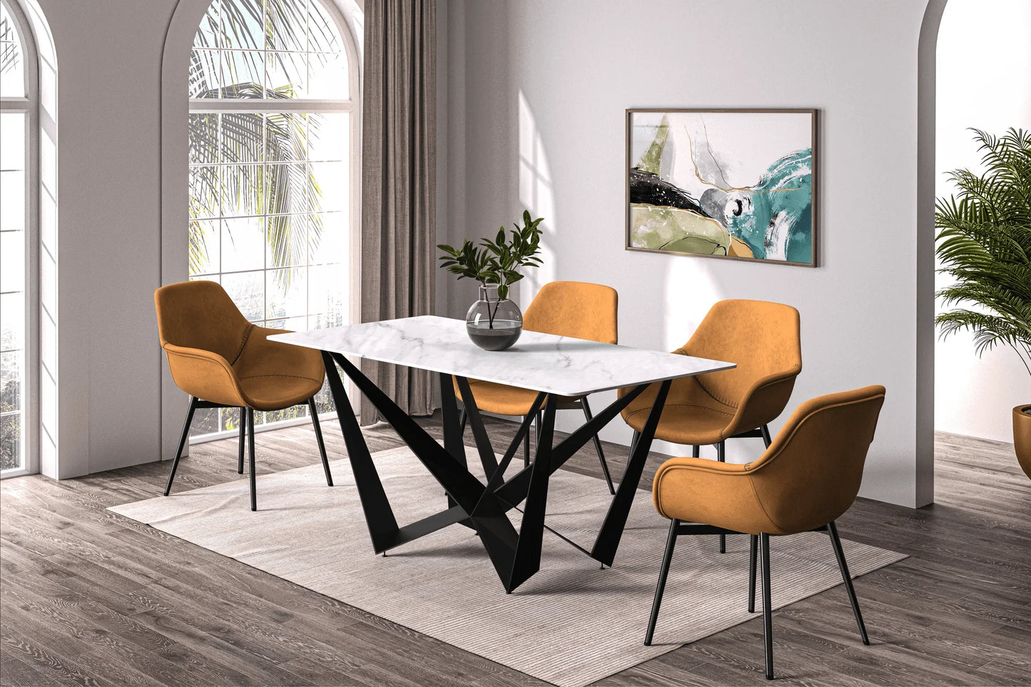 Nuvor Dining Table with Rectangular Sintered Stone/Glass Tabletop and Steel Legs - Elax Furniture