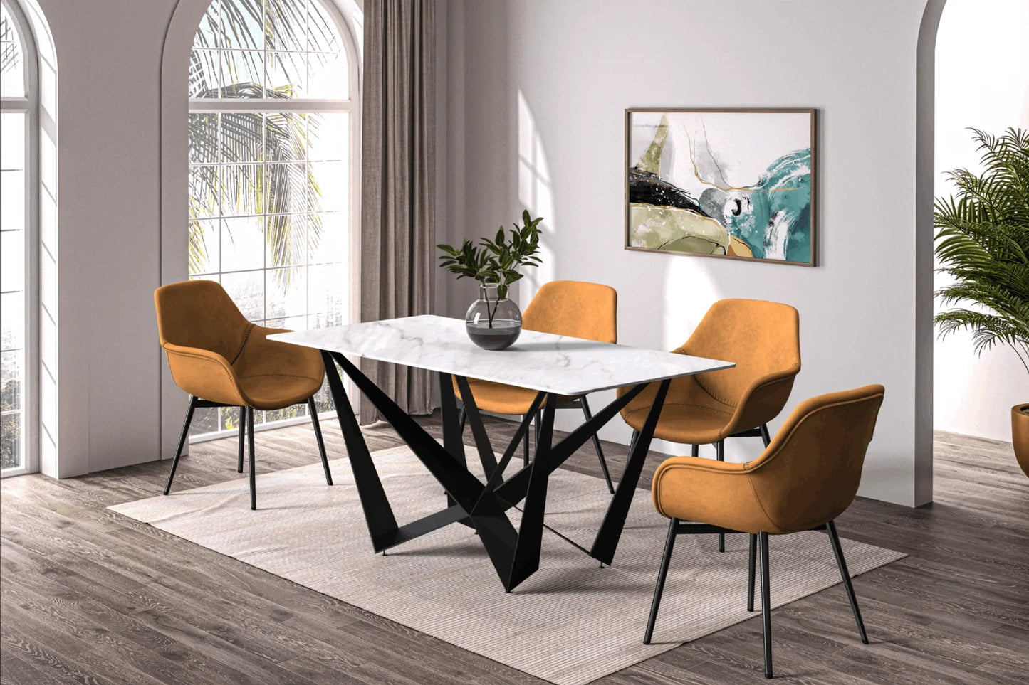 Nuvor Dining Table with Rectangular Sintered Stone/Glass Tabletop and Steel Legs - Elax Furniture