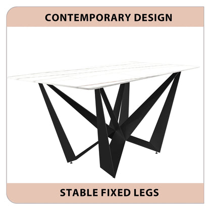 Nuvor Dining Table with Rectangular Sintered Stone/Glass Tabletop and Steel Legs - Elax Furniture