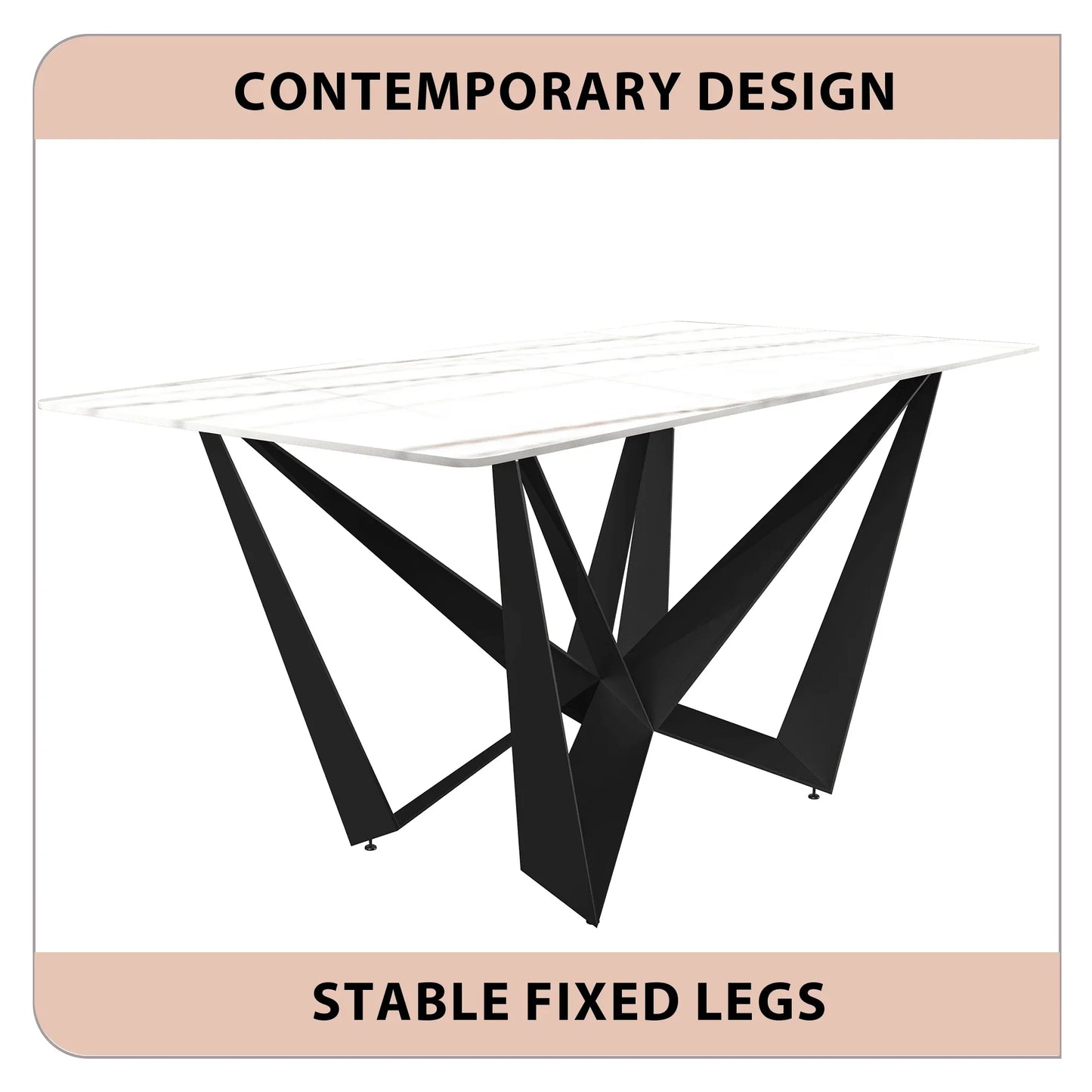 Nuvor Dining Table with Rectangular Sintered Stone/Glass Tabletop and Steel Legs - Elax Furniture