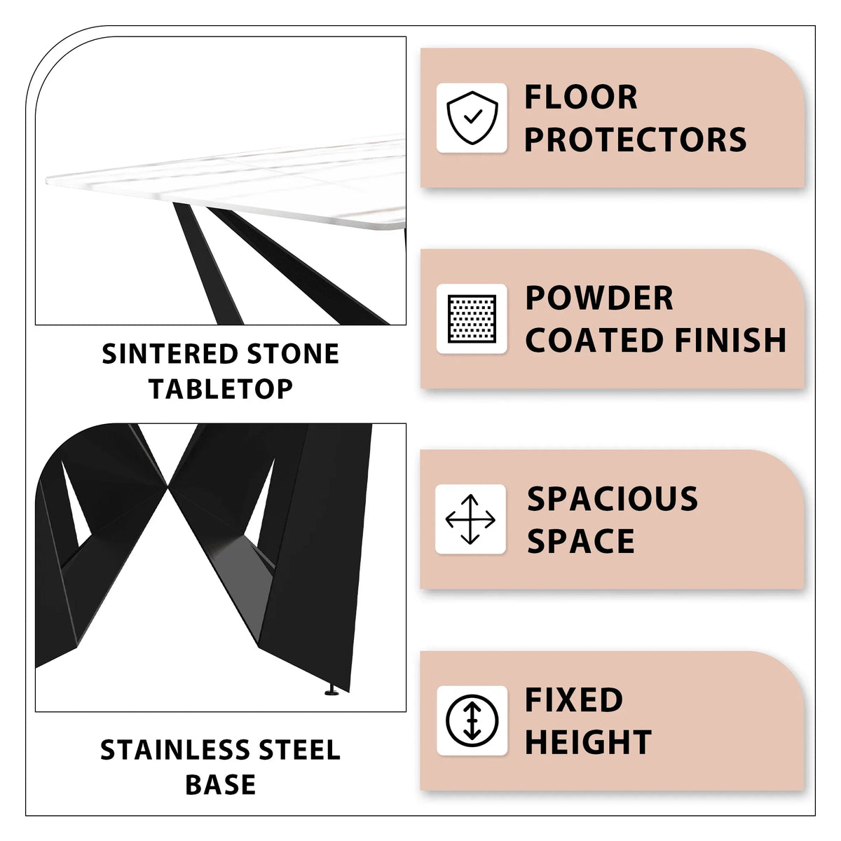 Nuvor Dining Table with Rectangular Sintered Stone/Glass Tabletop and Steel Legs - Elax Furniture