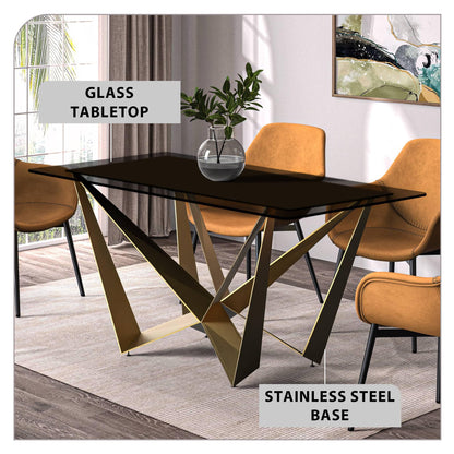 Nuvor Dining Table with Rectangular Sintered Stone/Glass Tabletop and Steel Legs - Elax Furniture