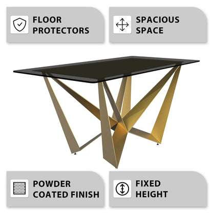 Nuvor Dining Table with Rectangular Sintered Stone/Glass Tabletop and Steel Legs - Elax Furniture