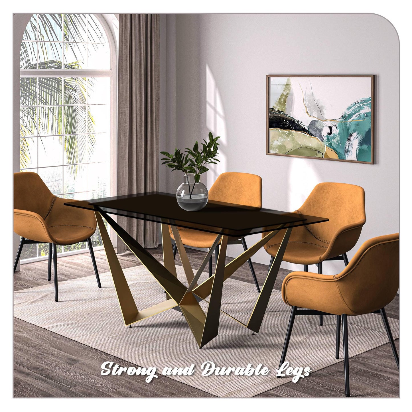 Nuvor Dining Table with Rectangular Sintered Stone/Glass Tabletop and Steel Legs - Elax Furniture