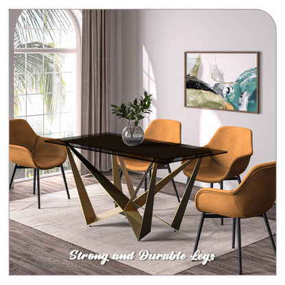 Nuvor Dining Table with Rectangular Sintered Stone/Glass Tabletop and Steel Legs - Elax Furniture