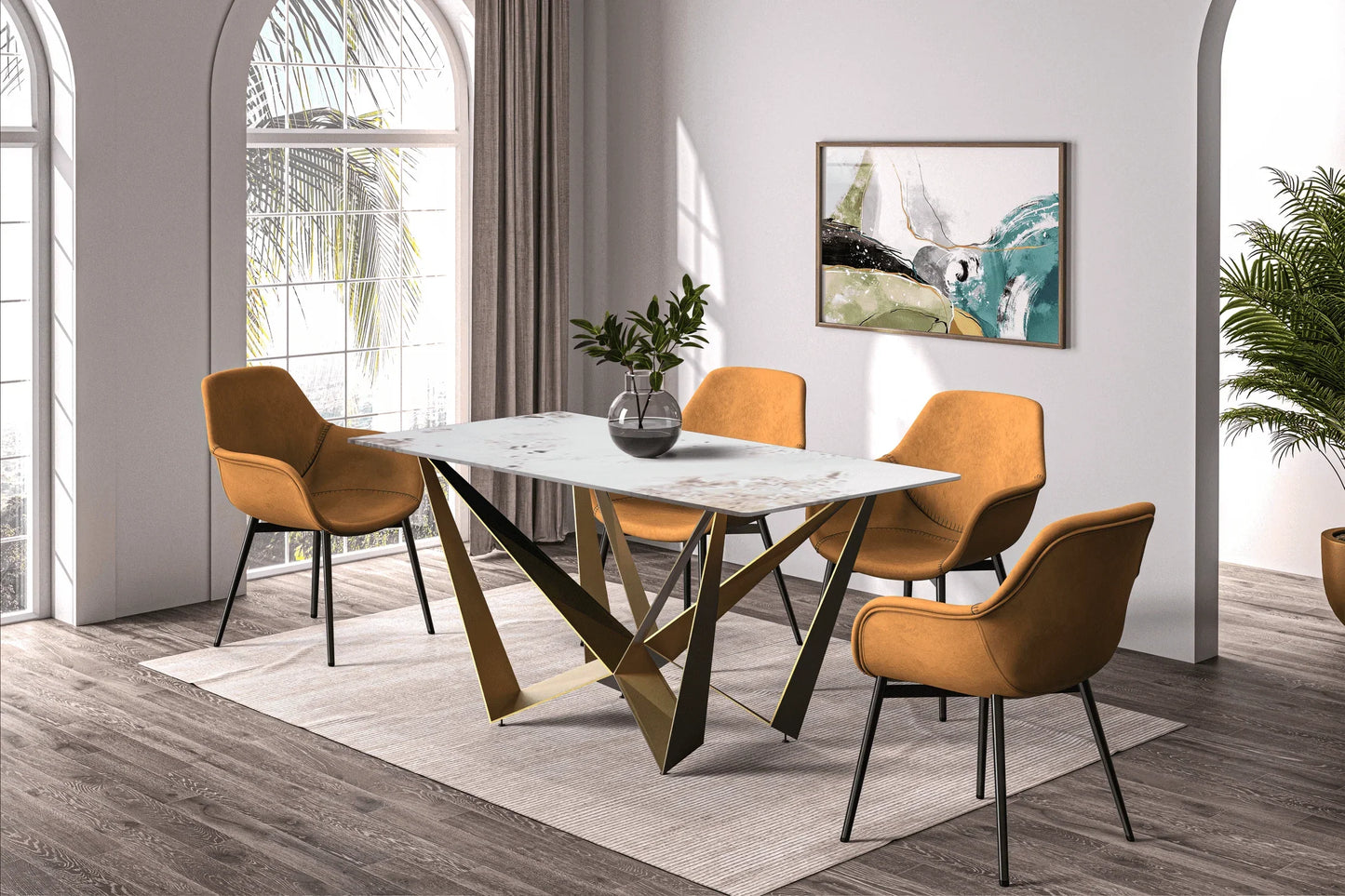 Nuvor Dining Table with Rectangular Sintered Stone/Glass Tabletop and Steel Legs - Elax Furniture