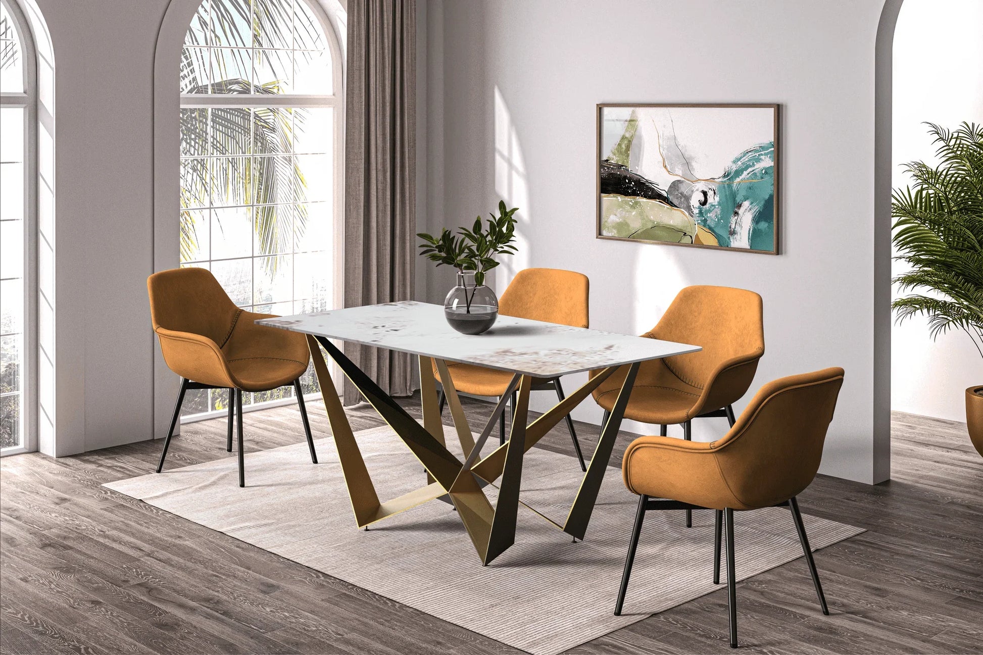 Nuvor Dining Table with Rectangular Sintered Stone/Glass Tabletop and Steel Legs - Elax Furniture