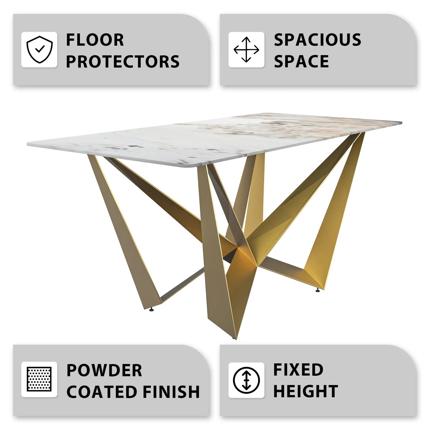 Nuvor Dining Table with Rectangular Sintered Stone/Glass Tabletop and Steel Legs - Elax Furniture