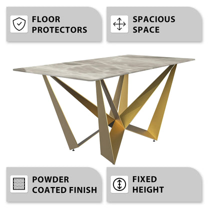 Nuvor Dining Table with Rectangular Sintered Stone/Glass Tabletop and Steel Legs - Elax Furniture