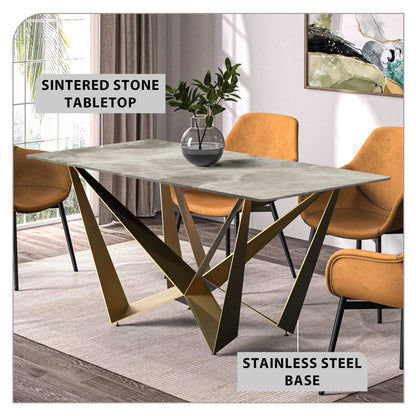 Nuvor Dining Table with Rectangular Sintered Stone/Glass Tabletop and Steel Legs - Elax Furniture