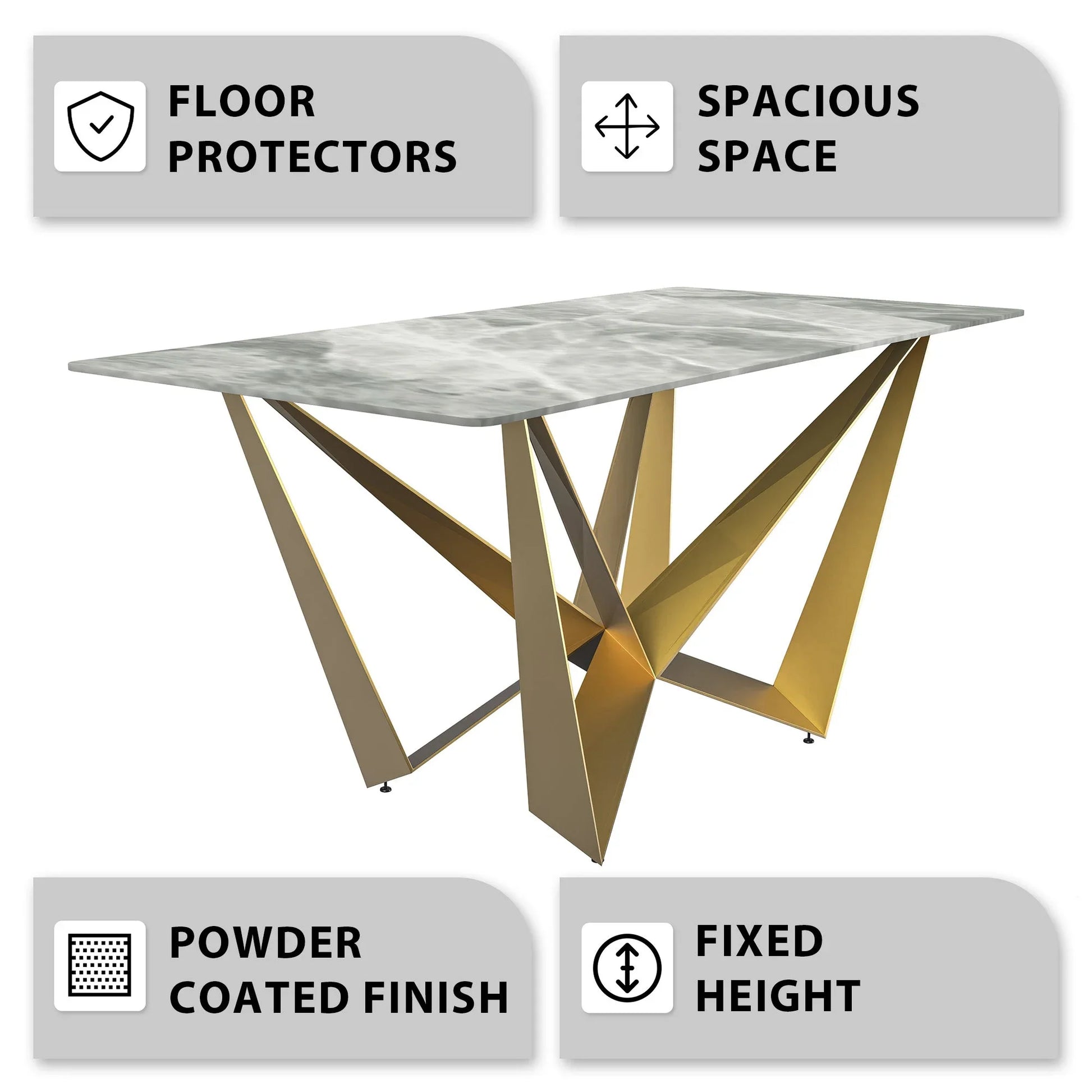 Nuvor Dining Table with Rectangular Sintered Stone/Glass Tabletop and Steel Legs - Elax Furniture