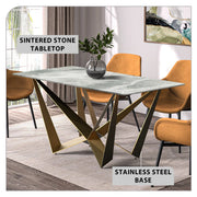 Nuvor Dining Table with Rectangular Sintered Stone/Glass Tabletop and Steel Legs - Elax Furniture