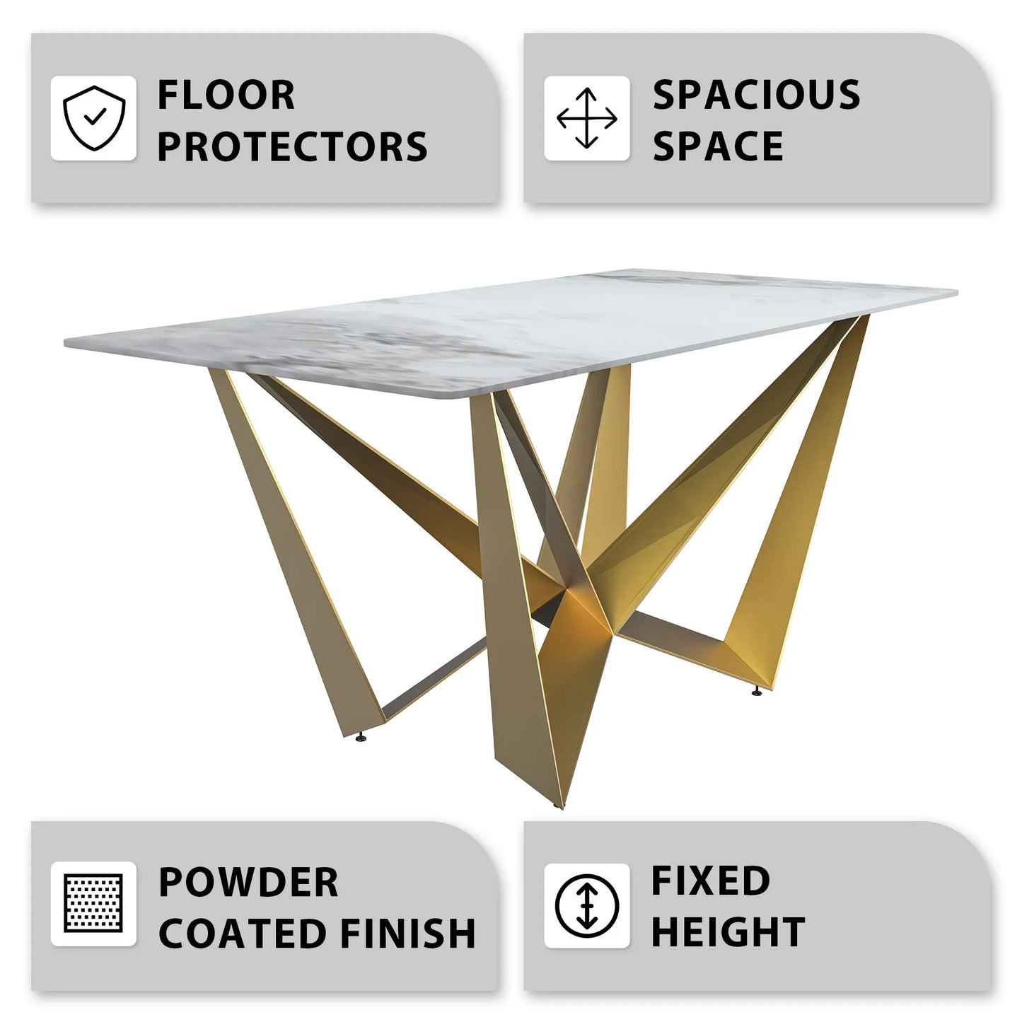 Nuvor Dining Table with Rectangular Sintered Stone/Glass Tabletop and Steel Legs - Elax Furniture