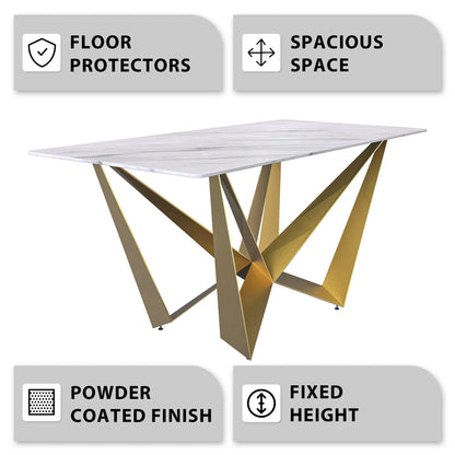 Nuvor Dining Table with Rectangular Sintered Stone/Glass Tabletop and Steel Legs - Elax Furniture