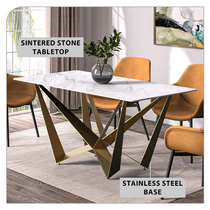 Nuvor Dining Table with Rectangular Sintered Stone/Glass Tabletop and Steel Legs - Elax Furniture