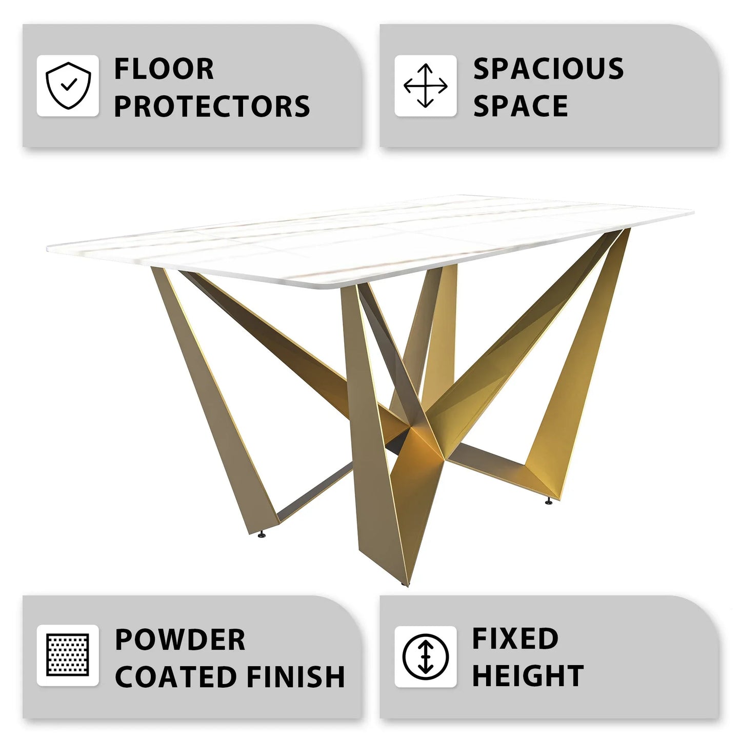 Nuvor Dining Table with Rectangular Sintered Stone/Glass Tabletop and Steel Legs - Elax Furniture
